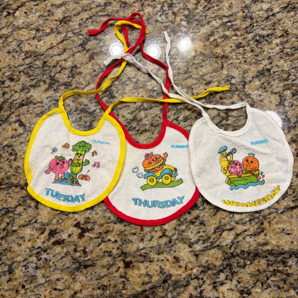 Vintage Playskool Baby Bibs Set of 3 Tuesday Wednesday Thursday Days of the Week
